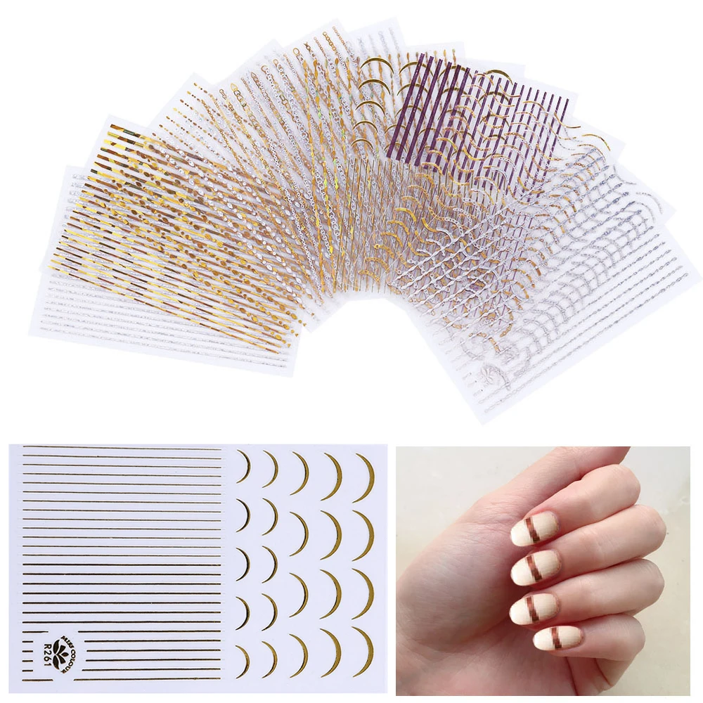 

Wave Lines Self-adhesive Stickers for Nails Ultrathin Laser Nail Art Transfer Accessories Decoration French Polishing Design