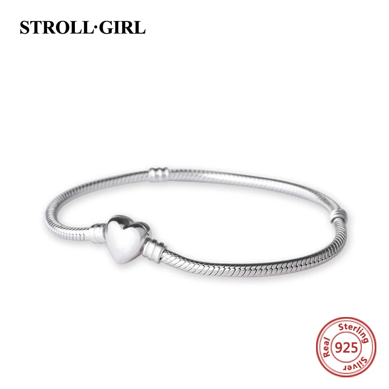 Strollgirl люкс 100% стерлингового серебра 925 пробы змея цепи DIY Pandora Шарм Аутентичные