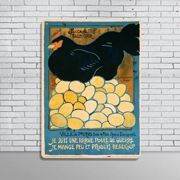 

French Chicken Advert Vintage Enamel Metal TIN SIGN Wall Plaque