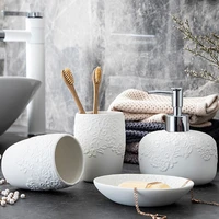 Ceramic White Bathroom Accessories Sets Decoration Toothbrush Cup Shampoo Dispenser Soap Dish Creative Toilet Organizer Supplies