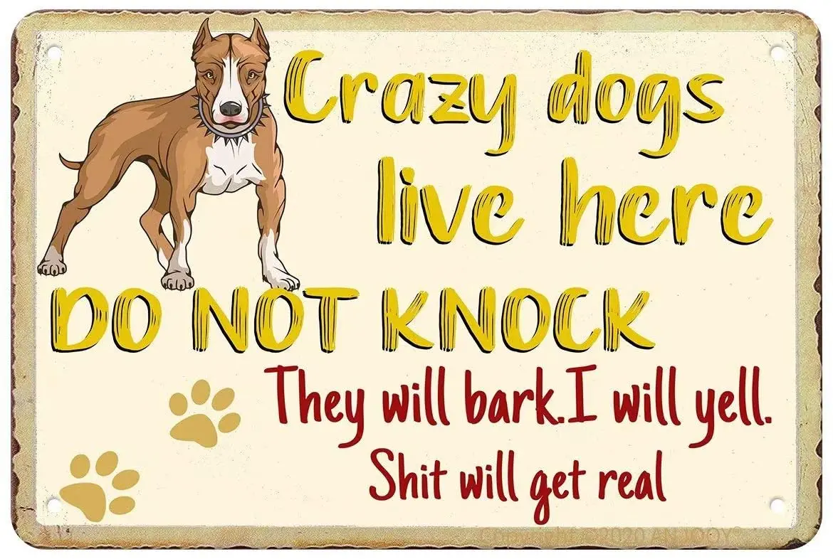 

Жестяные знаки-Крейзи собаки живет здесь не удается-винтажный металлический знак для кафе дома фермы супермаркета бара паба гаража гостини...