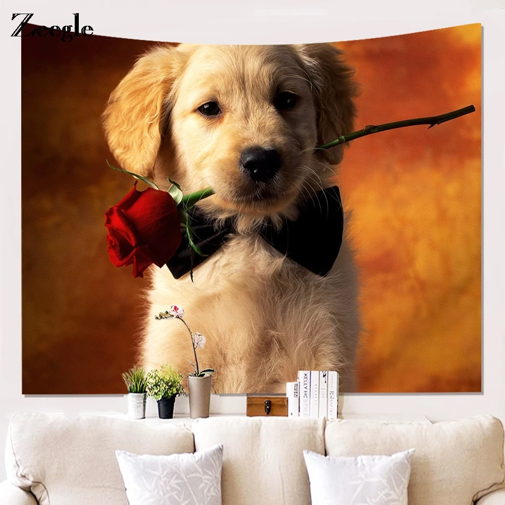 

Zeegle Painting Animal Dog Wall Hanging Polyester Tapestry Living Room Home Decoration Cute Pet Cloth Wall Carpet