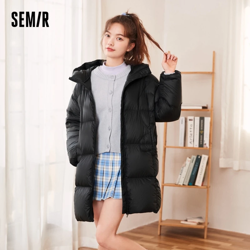 Пуховик SEMIR женский средней длины, легкая куртка, дизайнерский зимний свободный пуховик с капюшоном, в Корейском стиле, 2021