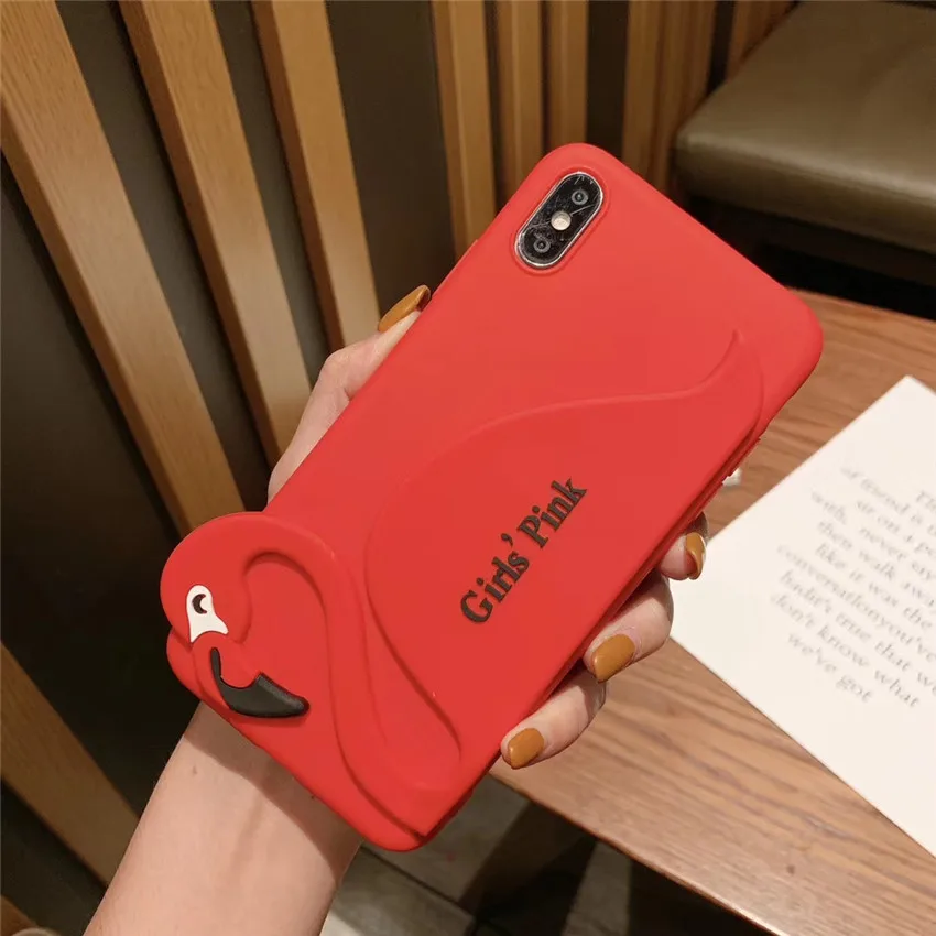 Розовые чехлы с фламинго для девочек телефонов Etui iPhone 7 Apple мягкий силиконовый