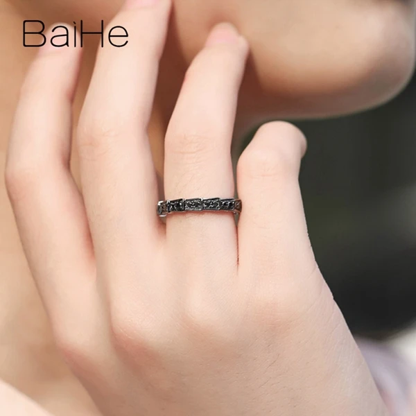 BAIHE Solid 14K белое золото+ черное золото Сертифицированный круглый вырез около 0.39ct натуральные черные Алмазы обручальные свадебные женские кольца мужское кольцо красивые и элегантные модные тонкие украшения в подарок паре кольцо