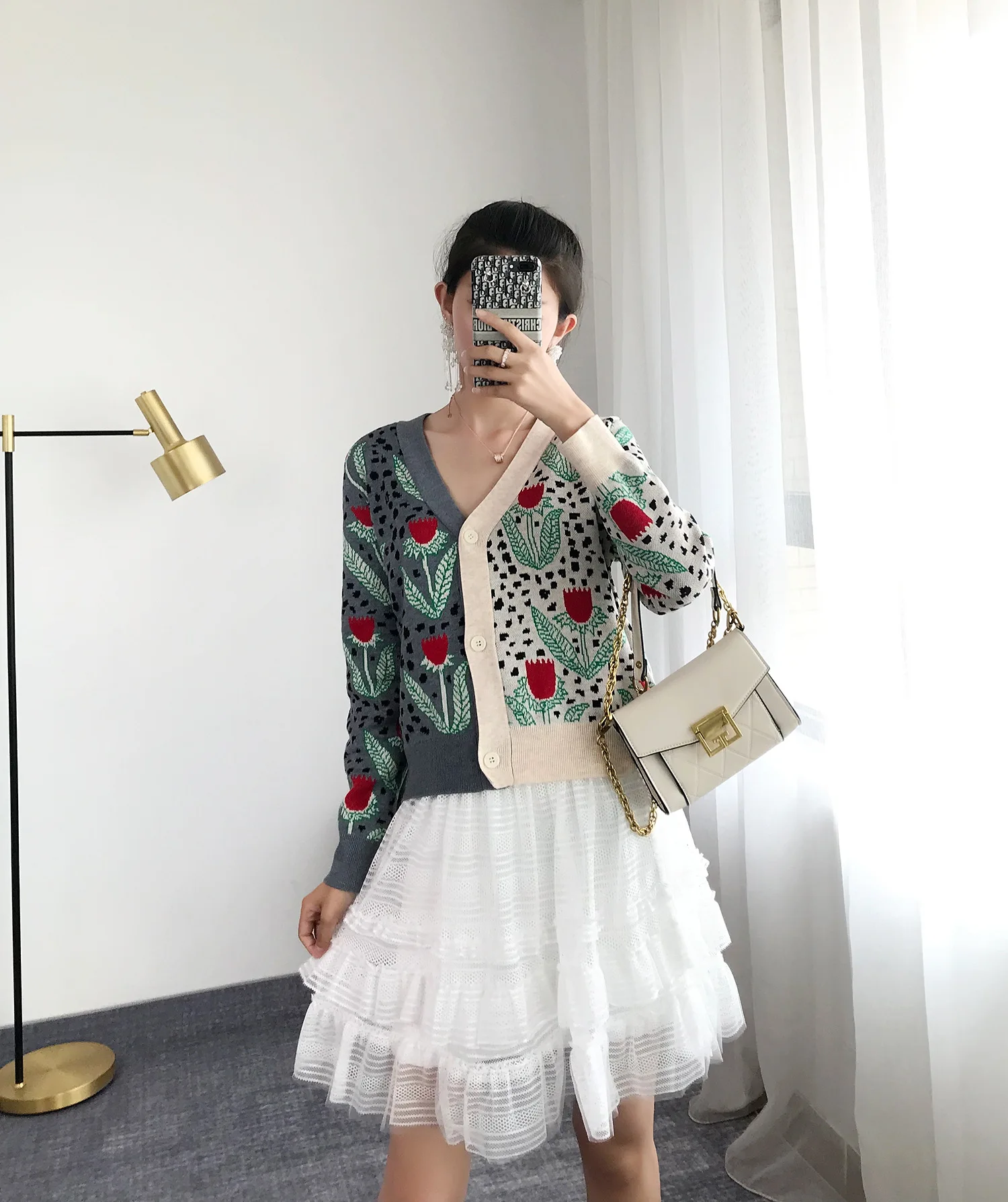 Жаккардовый вязаный свитер кардиган 2019 осенний лоскутный однобортный Кардиган с