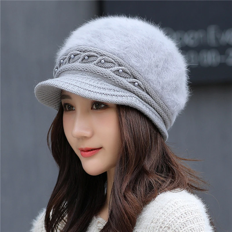

New Brand Hat Autumn And Winter Knitted Hat Female Thermal Rabbit Fur Hat Knitted Windproof Knitted Hat Female Beanies