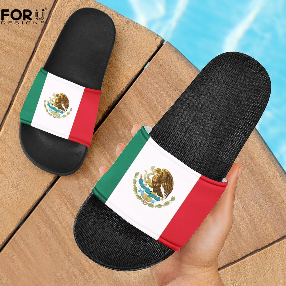 

FORUDESIGNS Flag Of Mexico Printed Women Casual Flats Fashion Summer Shoes Lady Home Slides Sandal Shoes Beach Flip Flop