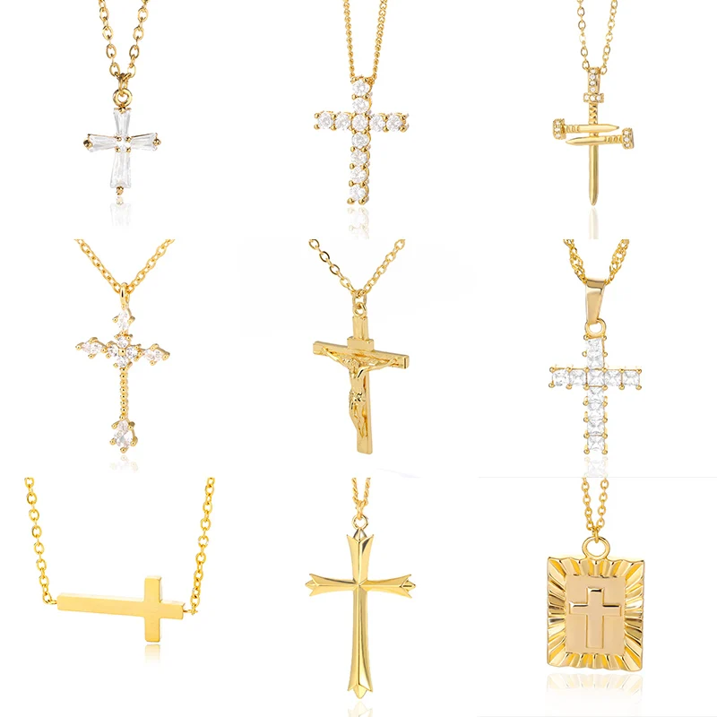 

Christian Cross Series Necklaces Jesus Cross Necklace Religion Choker Chain Punk Jewelry For Women Men Baptism Gifts Wholesale