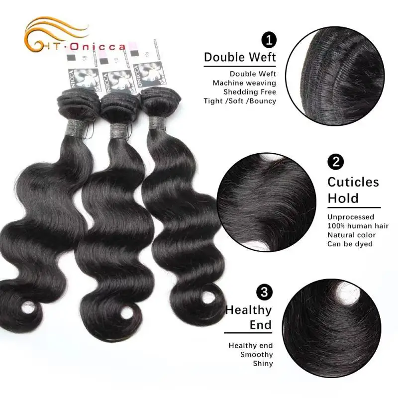 Brazilian Hair Weave Bundles 8 to 22 24 Inch Body Wave Non Remy Human Hair Extension 1 3 4 Bundle Deals Natural Color Htonicca