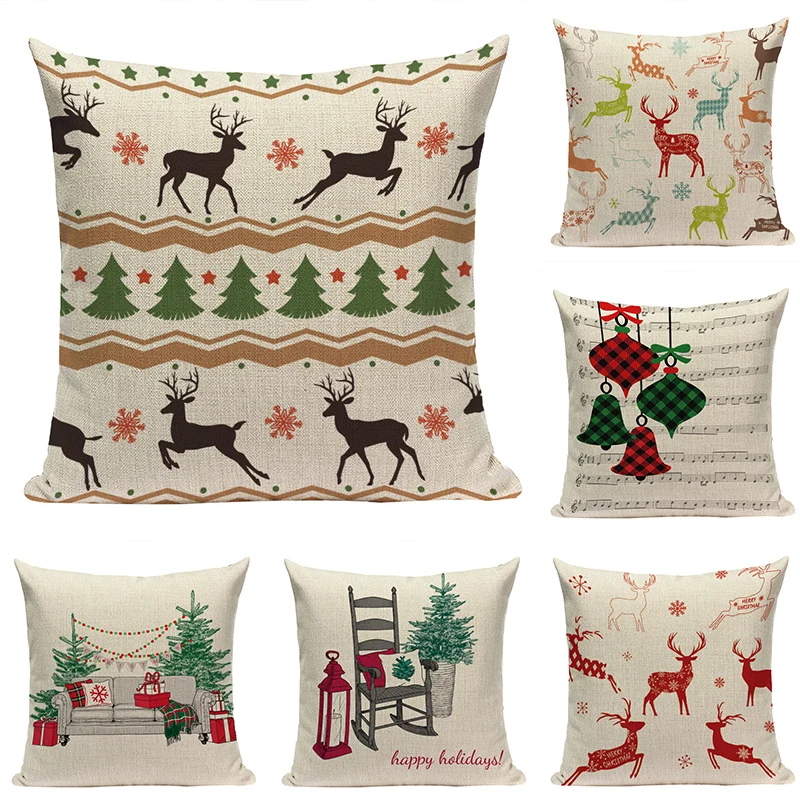 

MerryChristmas Bed Pillow Case Deer Tree Decorations Navidad Throw Pillows for Couch Cover45cm*45cm Happy Christmas Pillow Cover