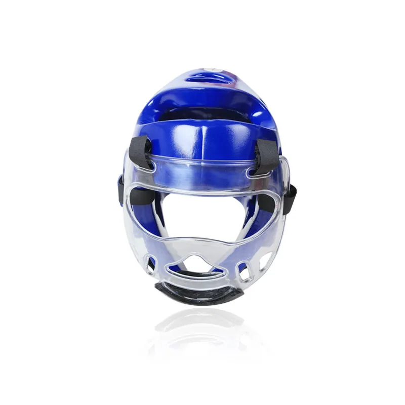 Blue with Mask Шлем для тхэквондо, для взрослых, молодых детей, для спорта, для борьбы с лицом, для защиты головы, съемная прозрачная маска для бокса, ММА, каратэ - Цвет: Blue with Mask