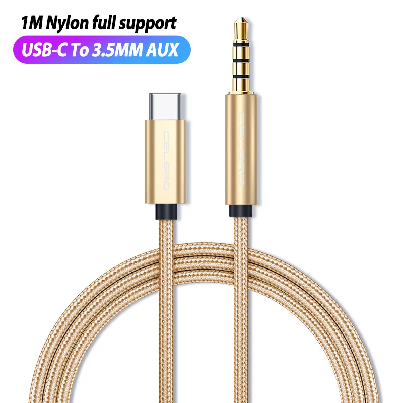1m gold Jack 3,5 Кабель Usb type C до 3,5 мм гарнитура аудио кабель для samsung Note 10 Plus автомобильный Aux кабель адаптер Женский Разъем для динамика - Цвет: 1m gold