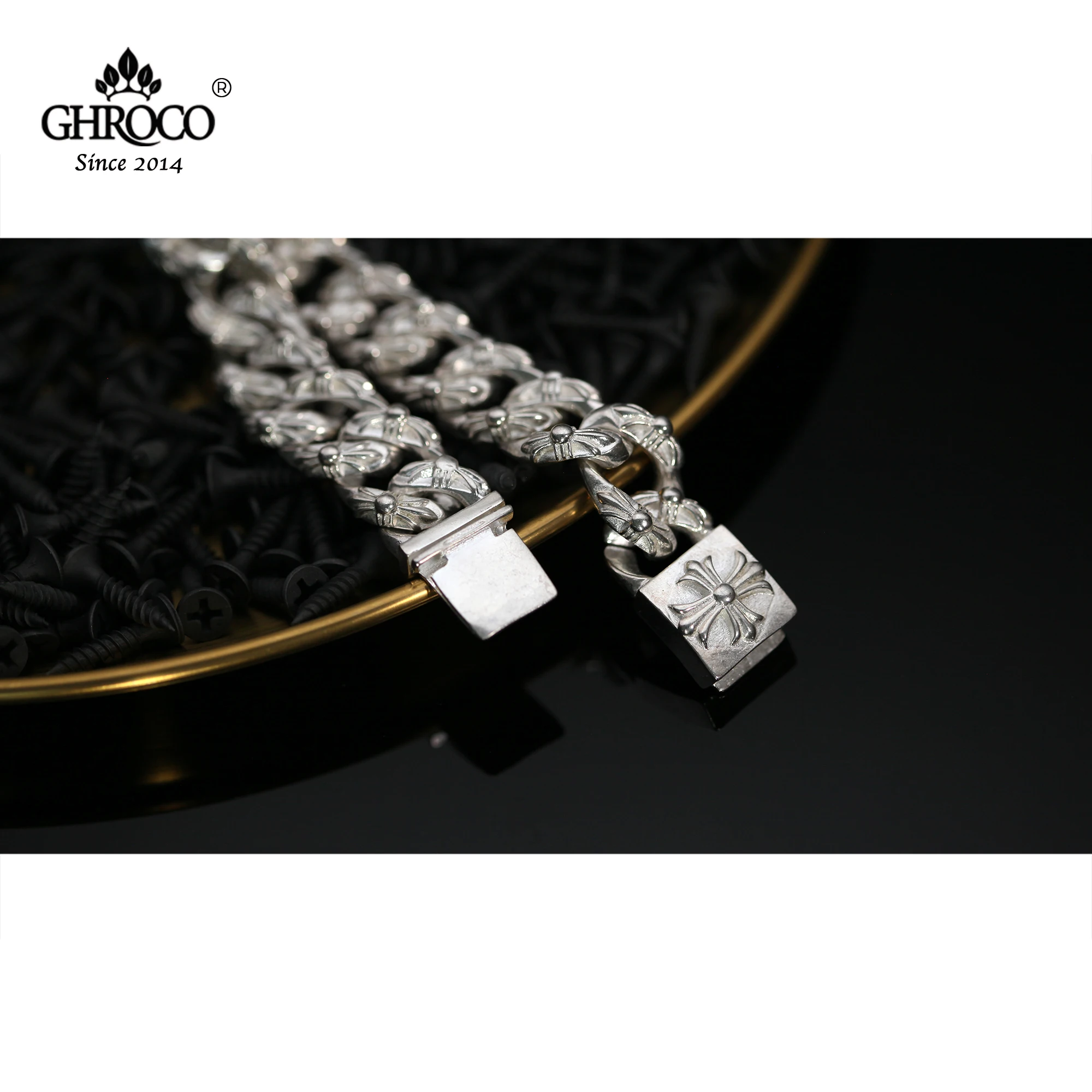 

GHROCO S925 Tibetan Silver Men's Scout Flower Bracelet, fashion, hip hop, punk, rock style, suitable for motorcycle riders and m