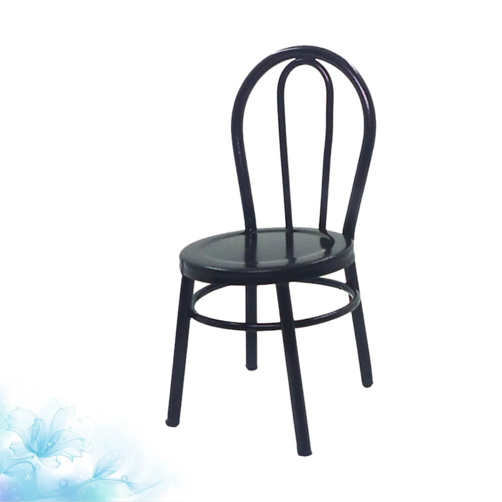 

Mini Iron Chair Simulation Home Model Doll House Accessories Miniature Landscape Ornament Wooden Decors(1:12 Black)