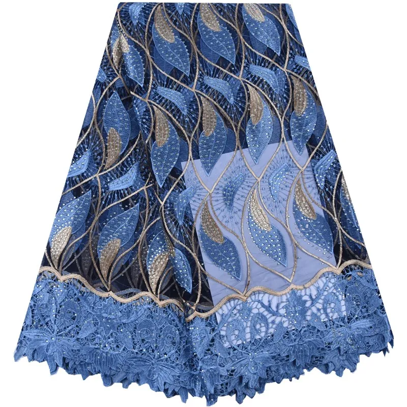 

Latest Stoned African Dry Mesh Lace Fabric With Water Soluble Splicing R Blue French Net Lace Fabric For Men Women Dress F1732