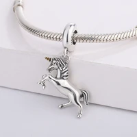 925 sterling silver fantasy unicorn dangle animal pendant charms bracelet necklace diy jewelry making for pandora