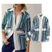 maxdutti england style fashion blouse women geometric printing vintage loose casual autumn blusas mujer de moda 20201shirt tops