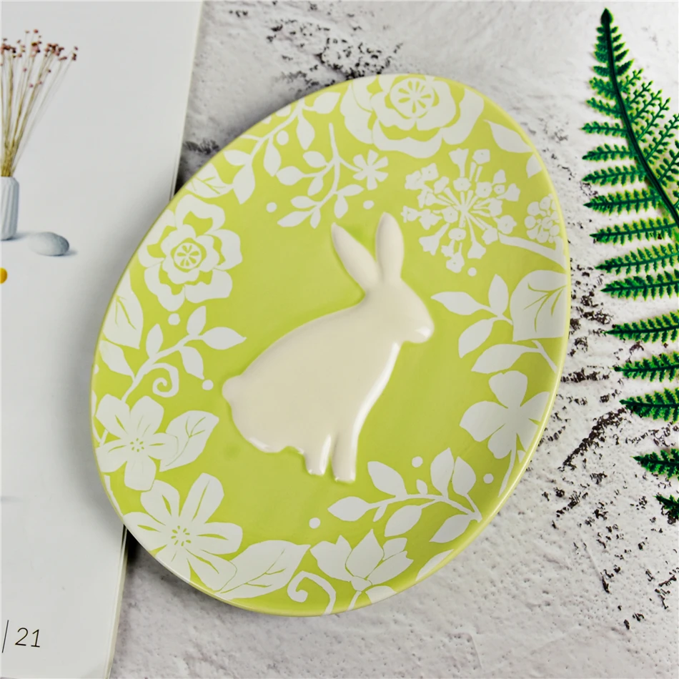 3D Кролик блюдо керамический неправильный овал тарелка фрукты чайный поднос