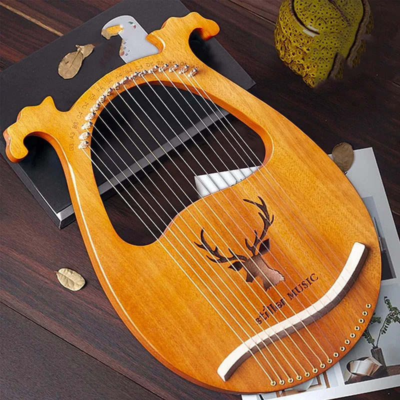 

Lyre Harp,Greek Violin,16 Wooden String Harp Solid Wood Mahogany Lyre Harp with Tuning Wrench for Music Lovers Beginners