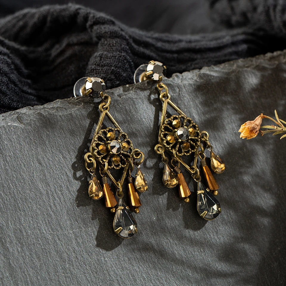 Женские винтажные этнические висячие серьги со стразами Boho модные ювелирные