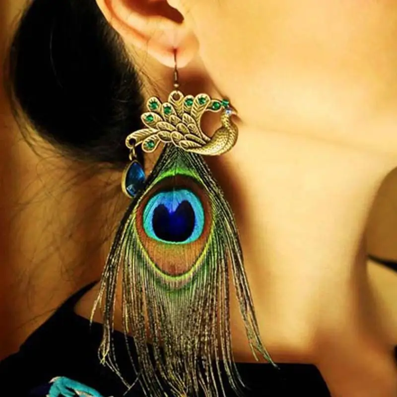 

6 kinds of vintage boho style peacock earrings feather pendant shiny women jewelry jewelry earrings long tassel earrings L7J9