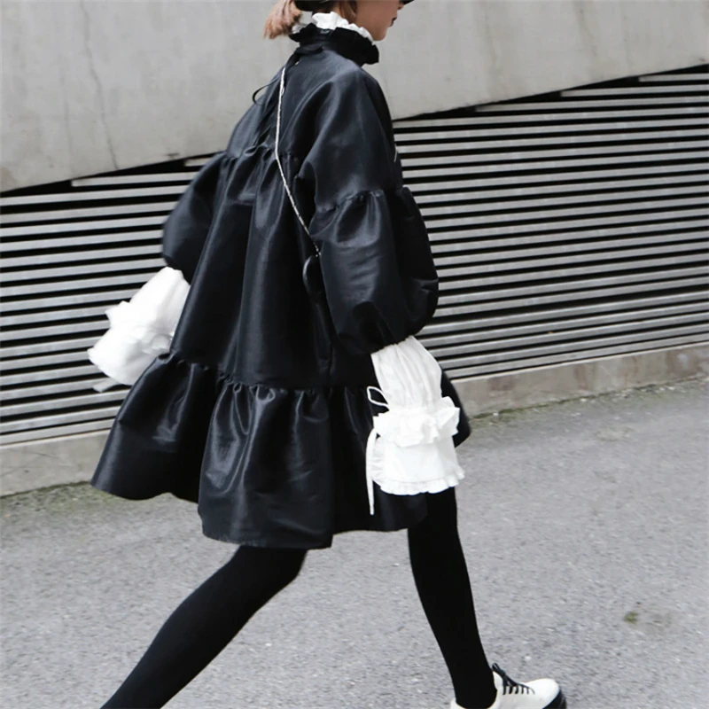 Женский базовый топ готическая Черная куртка с рукавами-фонариками в японском