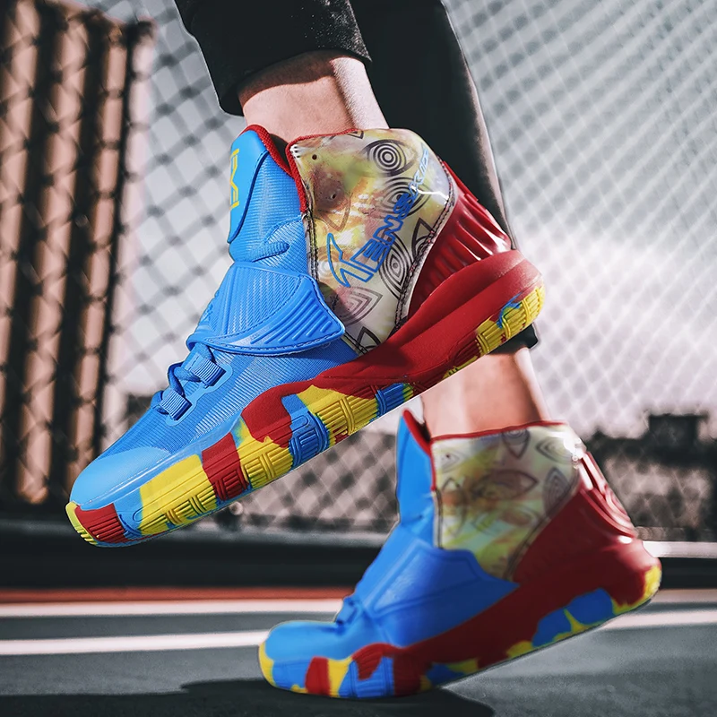 

New Design Graffiti Individuality Boys Sports Shoes Comfortable High Elastic Height Increasing Basketball Boots For Men