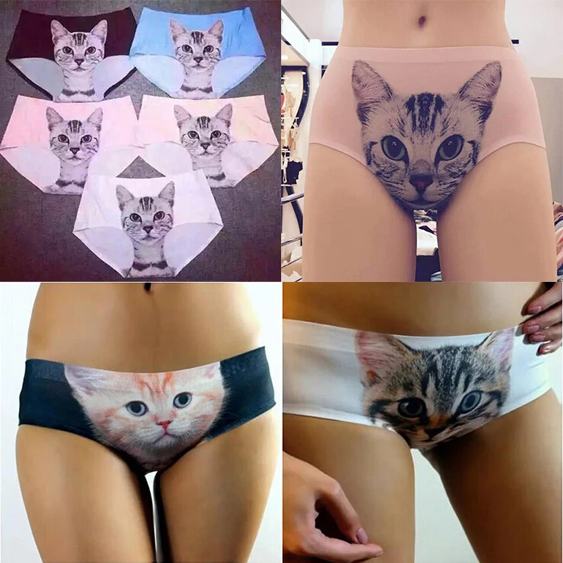 

Sexy Panties 2021 Wholesale Pink 3d Print Cat Cotton Underwear Women panties Seamless Briefs ropa interior mujer lingerie