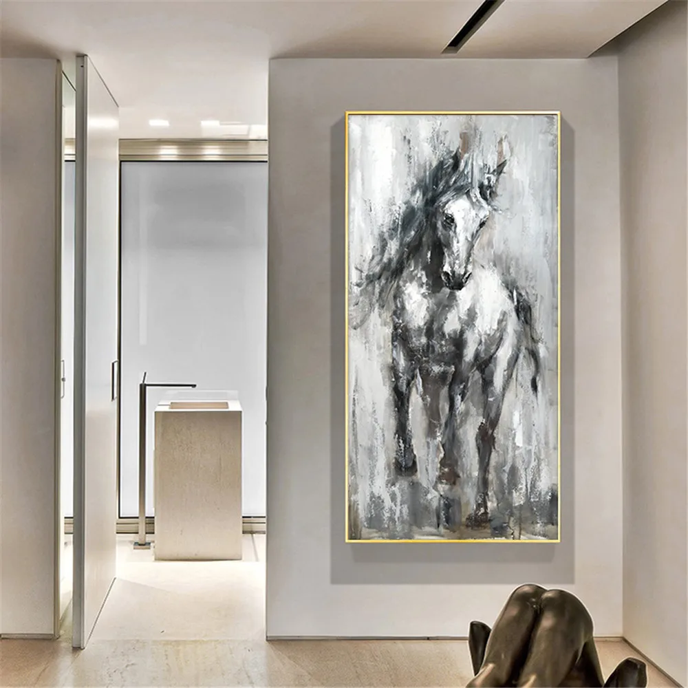 

3D Abstract Fashion Horse Hand Painted Oil Painting On Canvas Wall Hang Art Vintage Animals Living Room Home Studio Decor Unfram