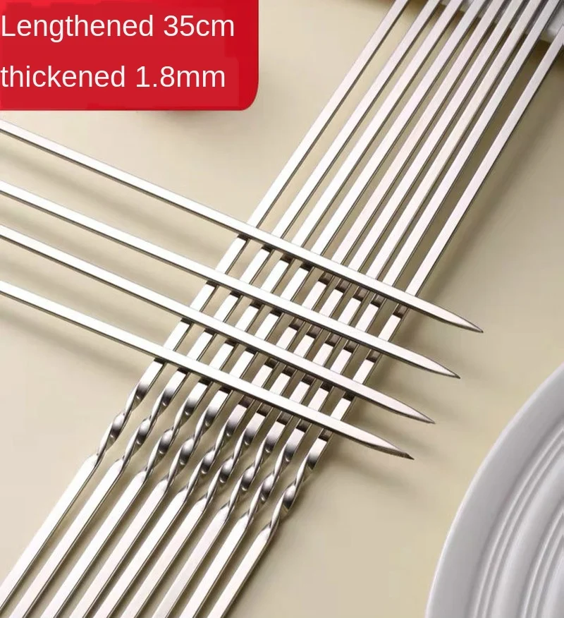 

35cm BBQ sign 10pcs barbecue skewers reusable flat stainless steel BBQ skewers barbecue needle bar outdoor camping picnic tool