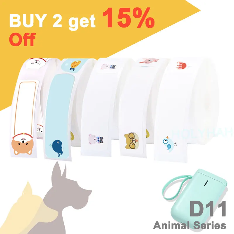 

Cute Niimbot D11 Thermal Label Sticker Animal Dog Cat Claw Squirrel Rabbit Tiger Cow Bear Bird Fish Dear Waterproof Oilproof