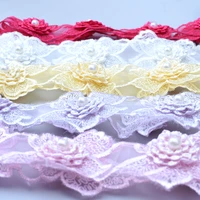 1 yards 3d beading embroidery flower lace ribbon for diy hair accessories clothing headdress decoration