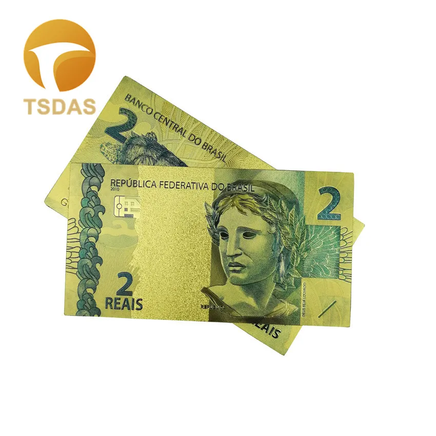 Цветная Золотая банкнота 24k позолоченная бразильская 2 Reais фольга 10 шт./лот для