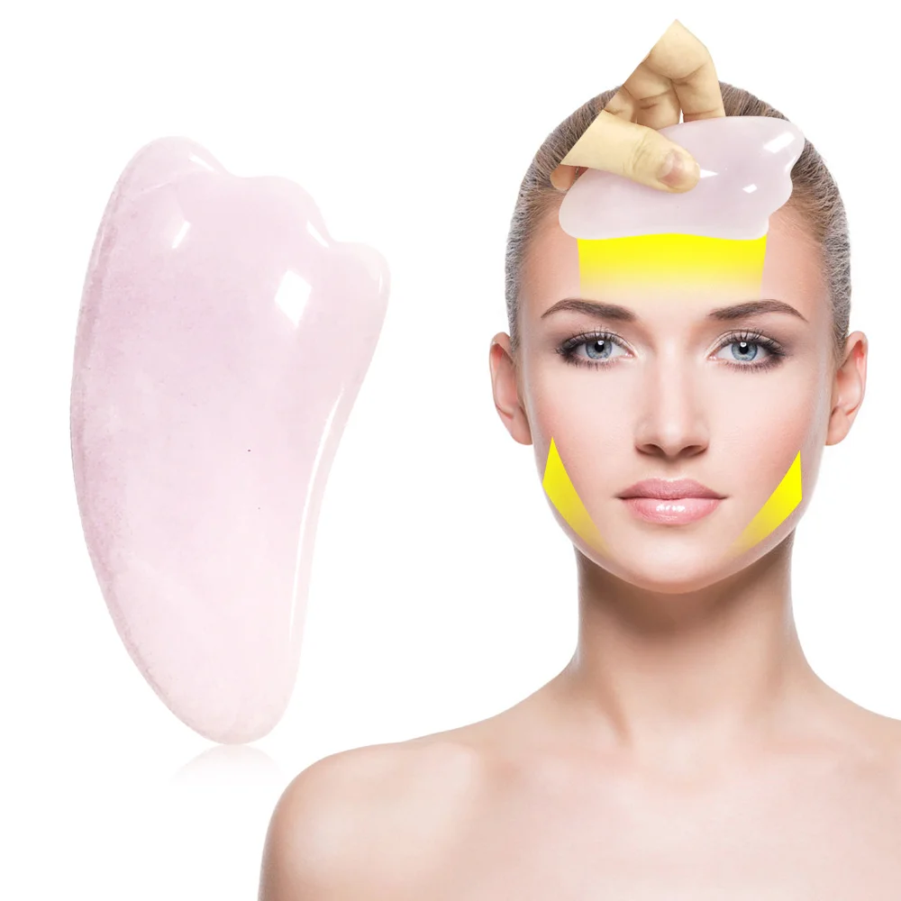 Скребок Для Массажа Гуаша натуральный нефрит розовый кварц камень для лица шеи