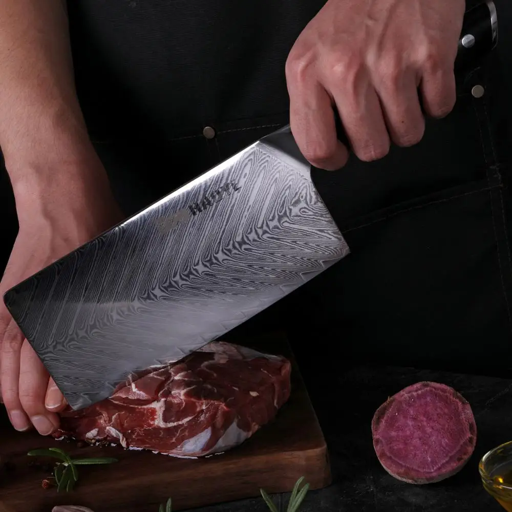 7 дюймов Дамаск Кливер японский vg10 сталь китайские кухонные ножи резка овощей