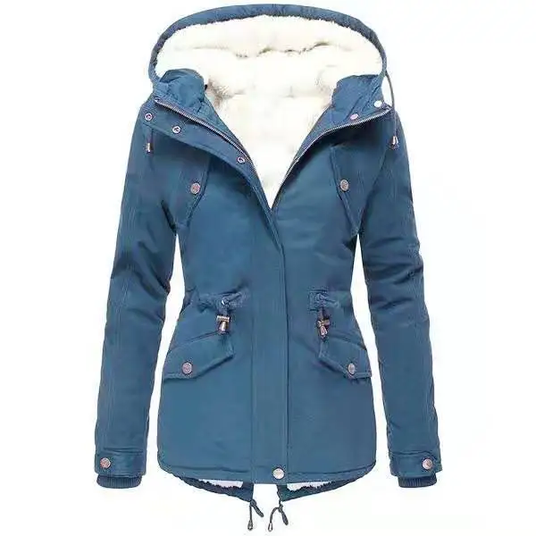 

drawstring waistband thickened cotton coat classic cotton New women's solid color hooded dress in autumn winter 2019
