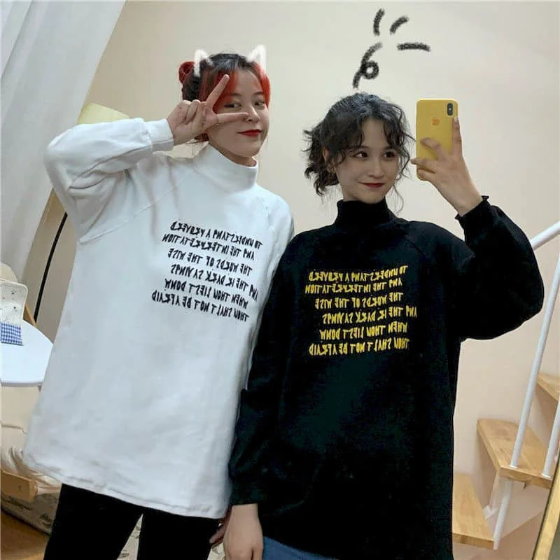 

2021 Autumn Winter Pullovers Harajuku Sweatshirt Women Gothic Streetwear Clothing Couple Clothes Oversize Kawaii Turtleneck Tops