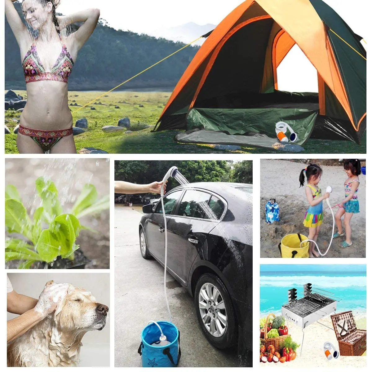 

4800Mah Portable Rechargeable Shower Nozzles Kit Pump Hose Simple Shower With Hook Outdoor Camping Bathing Shower