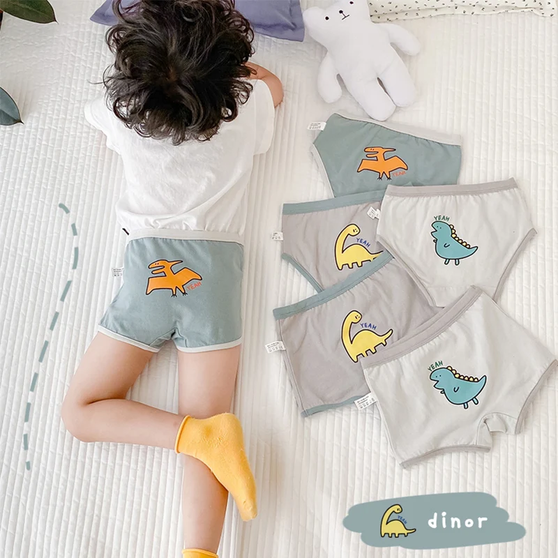 

3 Pieces Lot Kid Boys Underwear Cotton Panties Shorts Toddler Boxers Baby Dinosaur Short Briefs Animal Print Child Underpants