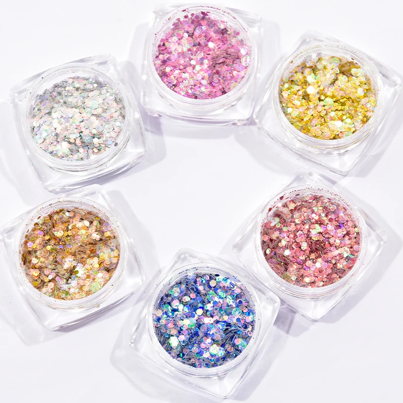 6 цветов шестигранные блестки для дизайна ногтей блестящие хлопья шестигранный