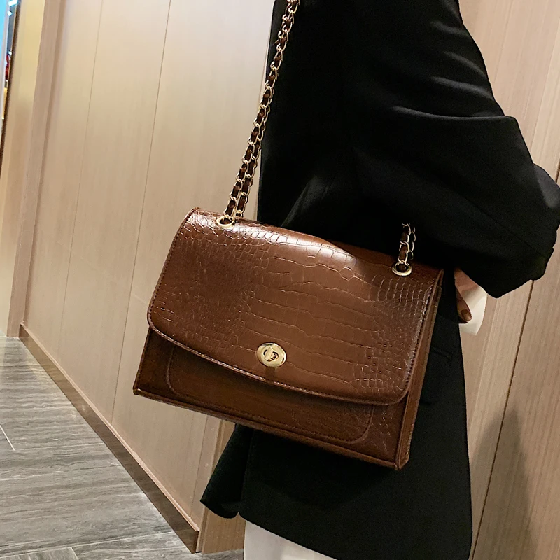 

Vintage Stone pattern Crossbody bag New High Quality PU leather Women's Designer Handbag Lock Chain Shoulder Messenger Bag