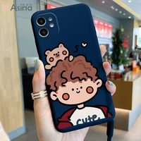 asina cute girls case for iphone 11 12 pro xr xs max soft liquid silicone couple cover for iphone 6 7 8 plus funda capa cartoon