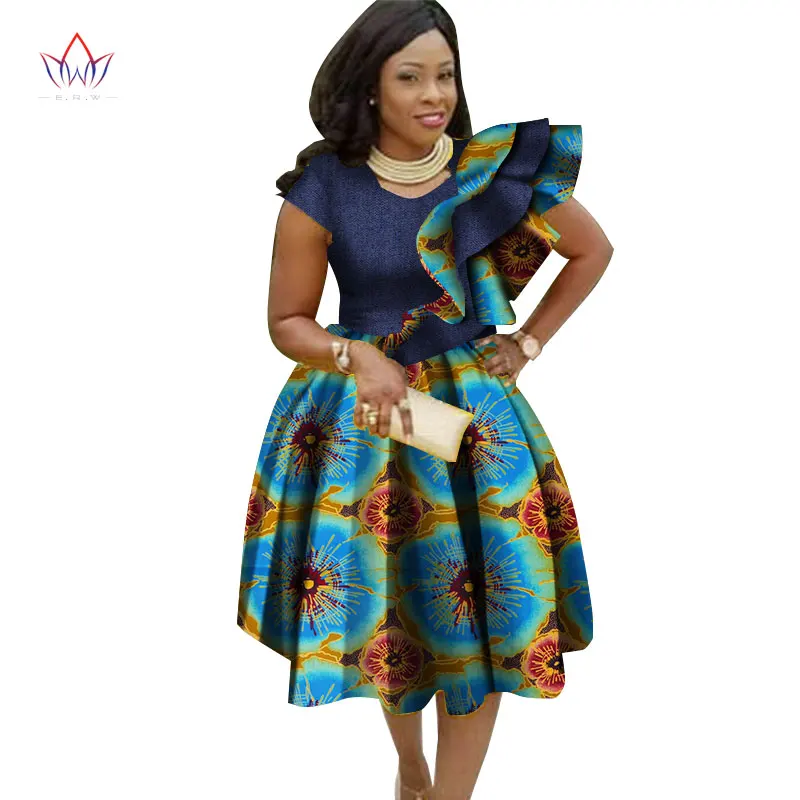 Новые африканские платья Bazin с оборками для Женщин Дашики принтом Платья круглым