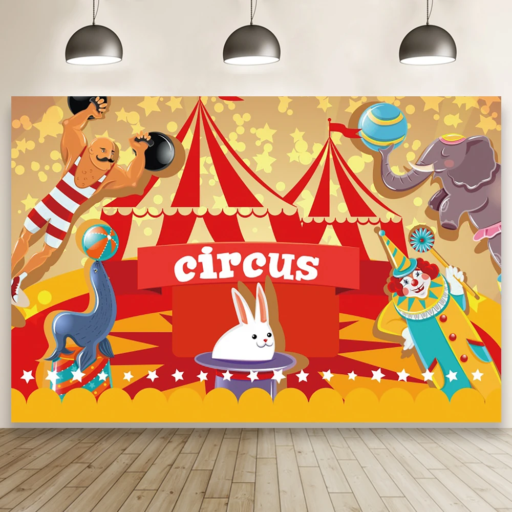 

Laeacco Cartoon Circus Paradise Background Animal Clown Baby Birthday Portrait Custom Photographic Backdrop For Photo Studio