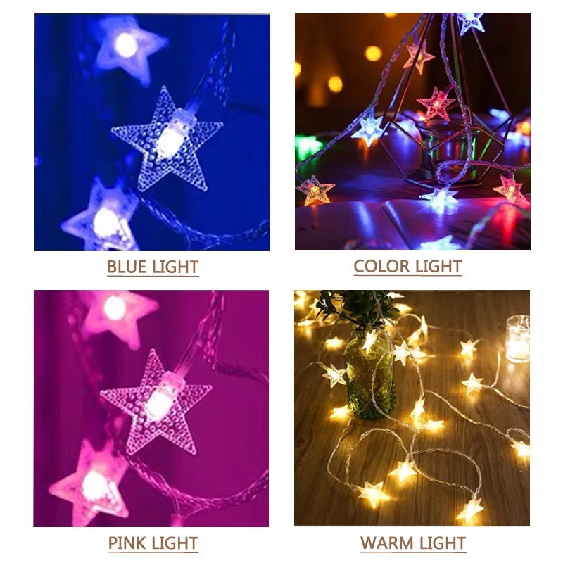 Многоцветная Мерцающая светодиодная гирлянда со звездами внутренняя на