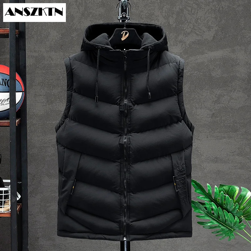 

ANSZKTN New Arrivals Men's big size Sleeveless Vest Winter Fashion Waistcoat Clothing Cotton-Padded Vests Man Thicken coats