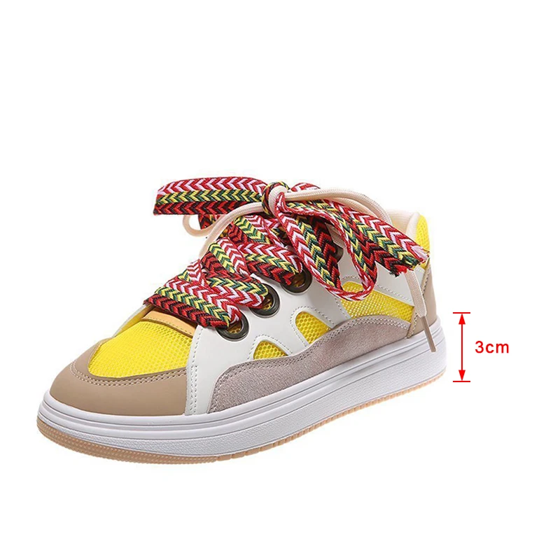 

Women Spring Autumn Sneakers Thick Bottom Female Lace-up Flat Shoes Ladies Mixed Color Women's Casual Cross-tied Running Shoes