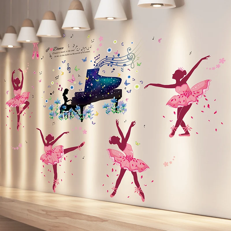 

[shijuekongjian] Ballet Dancers Girl Wall Stickers DIY Piano Bailarinas Mural Decals for Kids Room Baby Bedroom Decoration