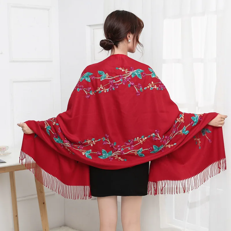 

2021 New Fashion Winter Warm Cashmere Scarf For Women Print Embroidery Pashmina Shawl And Warp Soft Thicken Blanket Lady Foulard